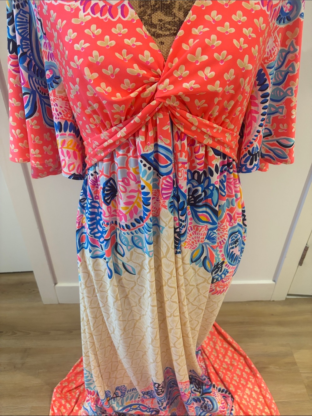 NWT Lilly Pulitzer Minka Twist-Front Maxi Dress in Coral Spritz Beach Bungalow - Picture 4 of 12